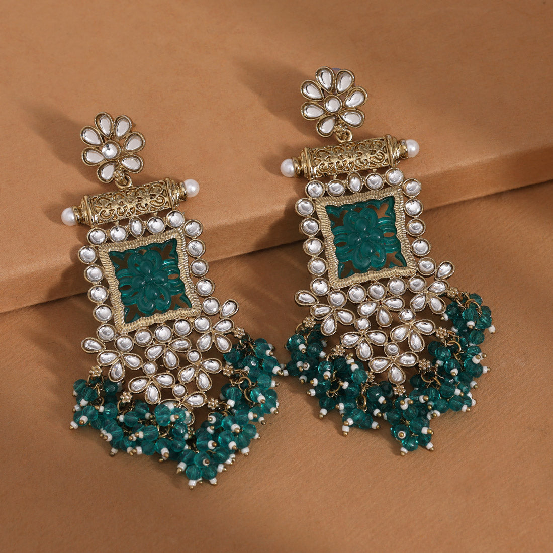 Rama Green Color Kundan Earrings (KDE995RGRN) Jewellery GetGlit