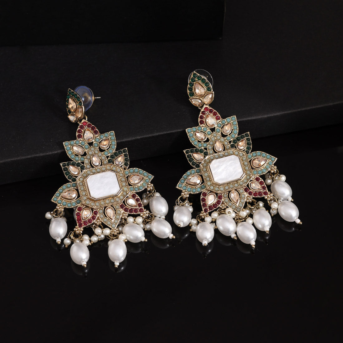 Multi Color Mother Of Pearl Kundan Earrings (KDE996MLT) Jewellery GetGlit