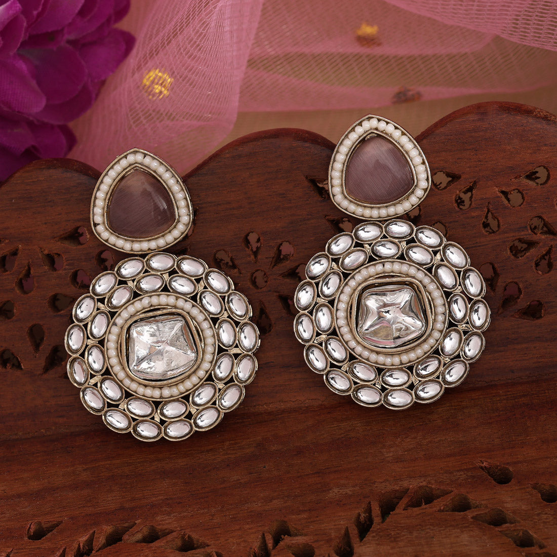 Peach Color Kundan Earrings (KDE998PCH) Jewellery GetGlit