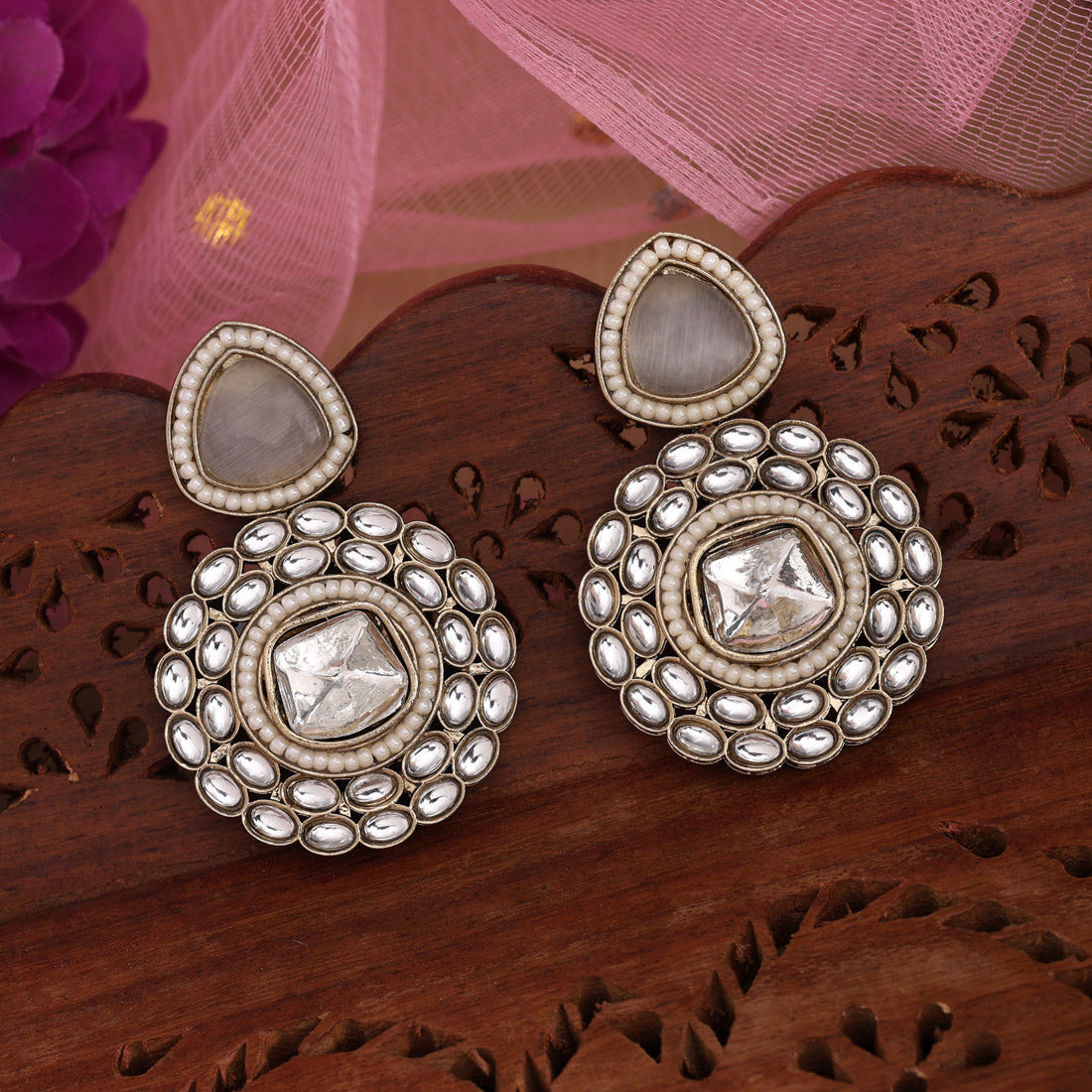 White Color Kundan Earrings (KDE998WHT) Jewellery GetGlit