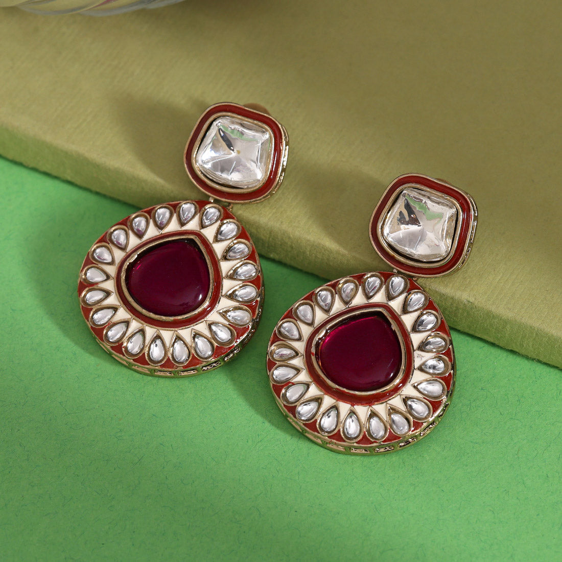 Rani Color Kundan Earrings (KDE999RNI)