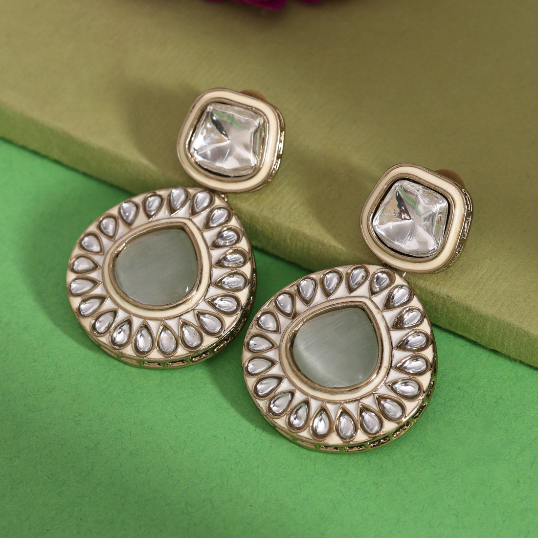 White Color Kundan Earrings (KDE999WHT)