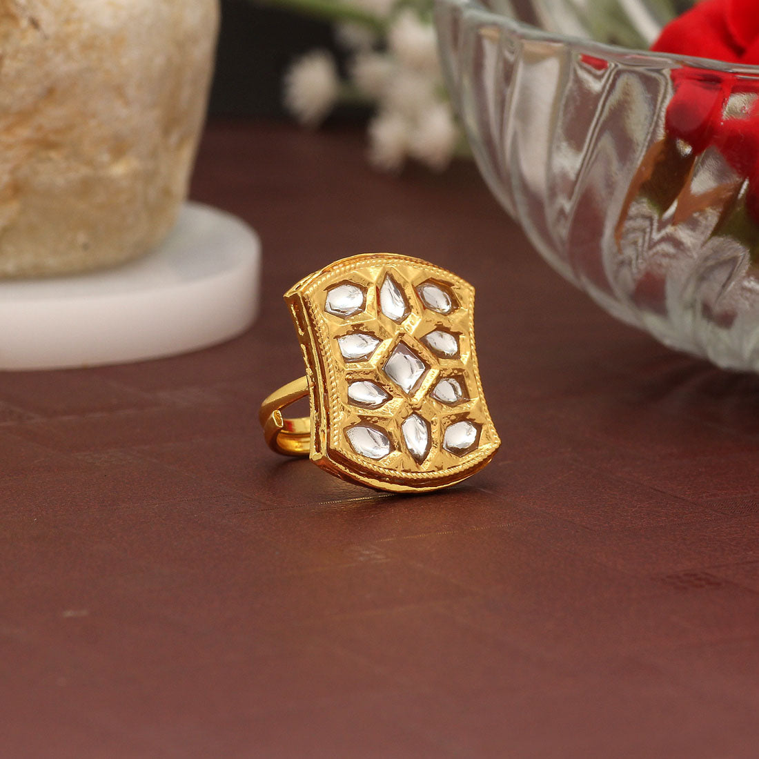 White Color Kundan Ring For Women (KDR110WHT) Jewellery GetGlit