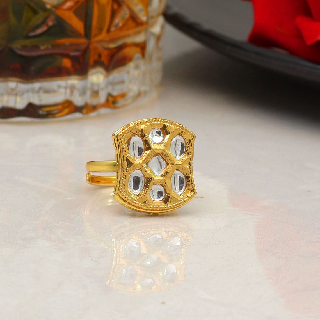White Color Kundan Ring For Women (KDR114WHT) Jewellery GetGlit