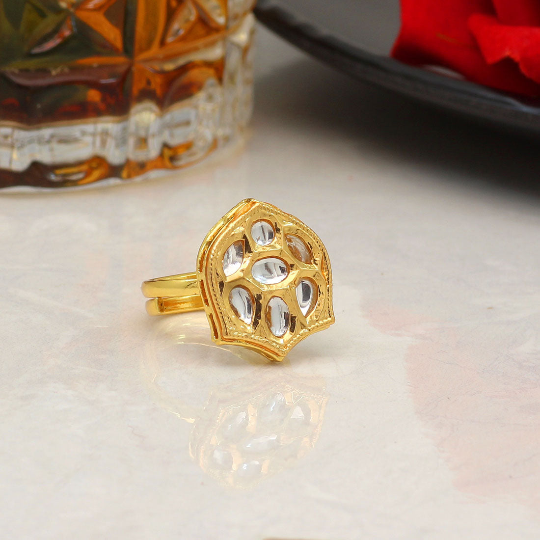 White Color Kundan Ring For Women (KDR115WHT) Jewellery GetGlit