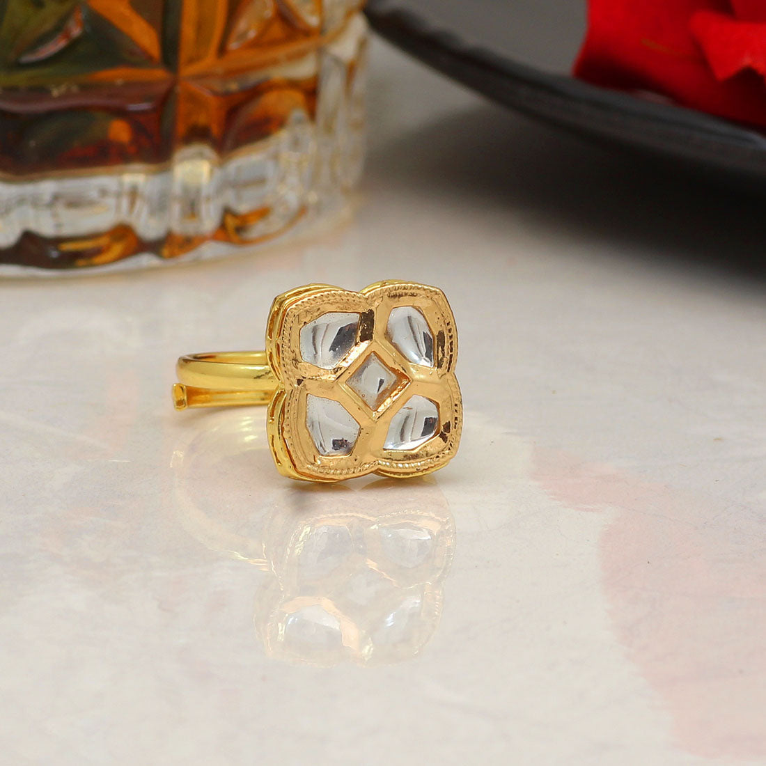 White Color Kundan Ring For Women (KDR116WHT) Jewellery GetGlit