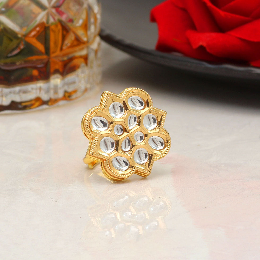 White Color Kundan Ring For Women (KDR118WHT)  GetGlit   