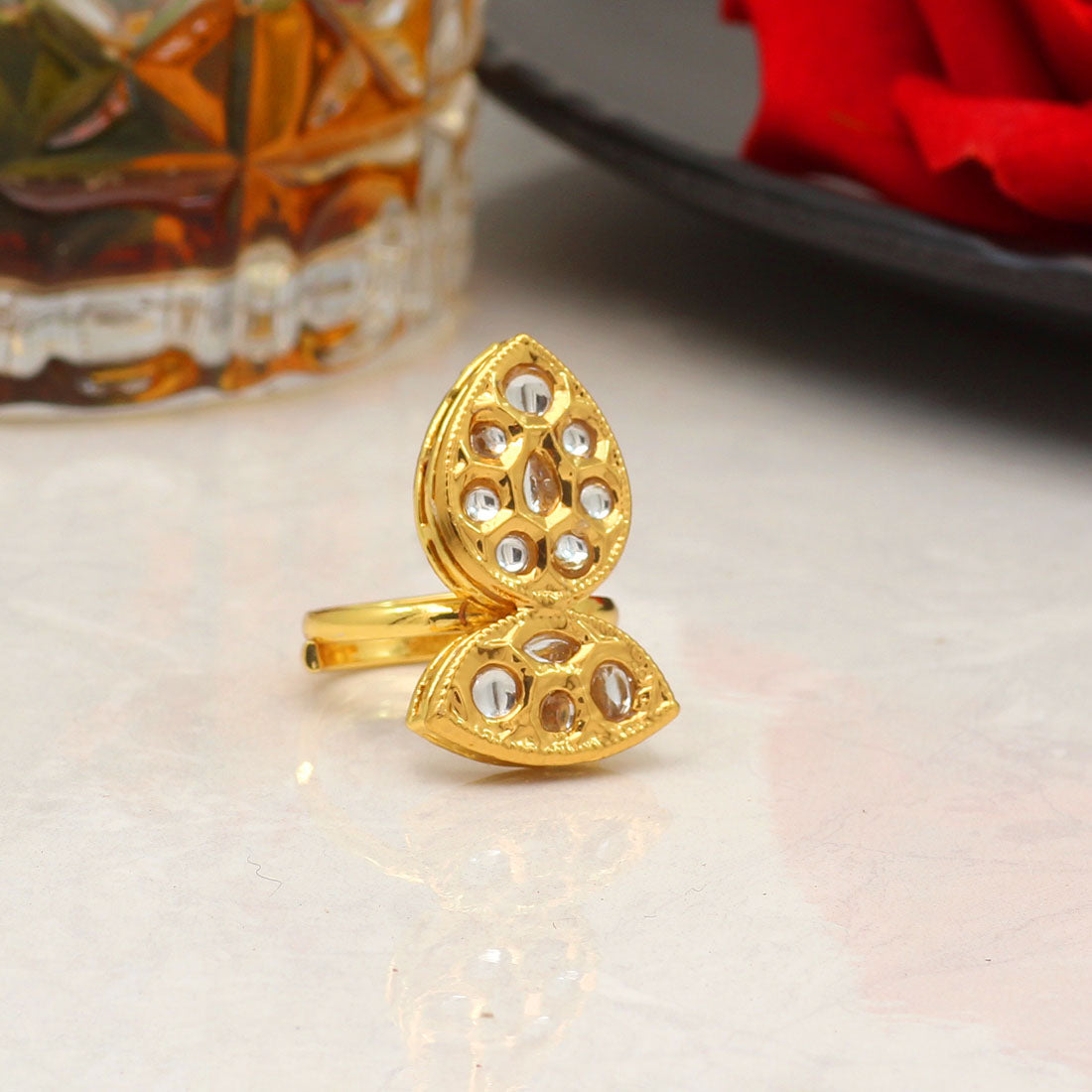 White Color Kundan Ring For Women (KDR120WHT) Jewellery GetGlit