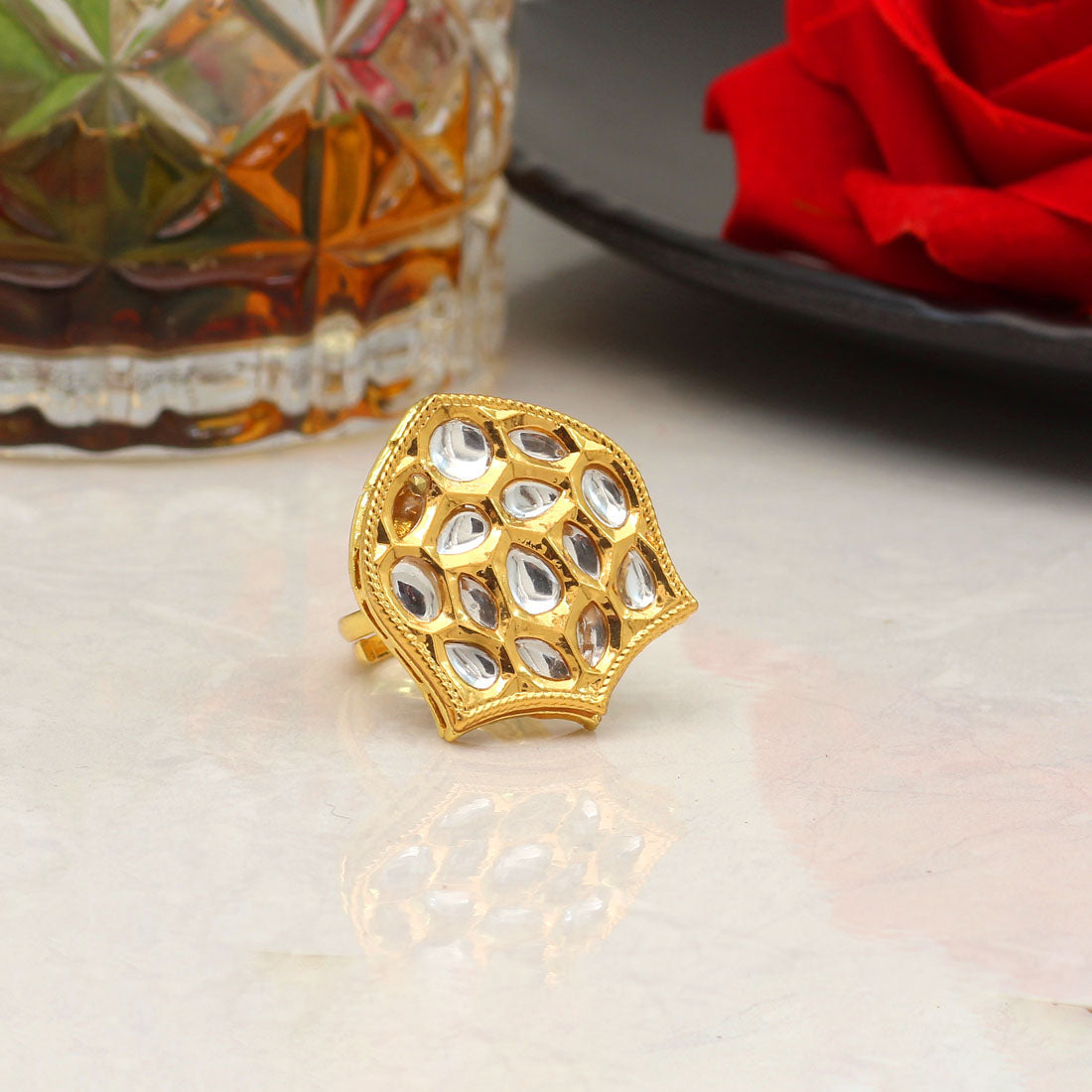 White Color Kundan Ring For Women (KDR122WHT) Jewellery GetGlit