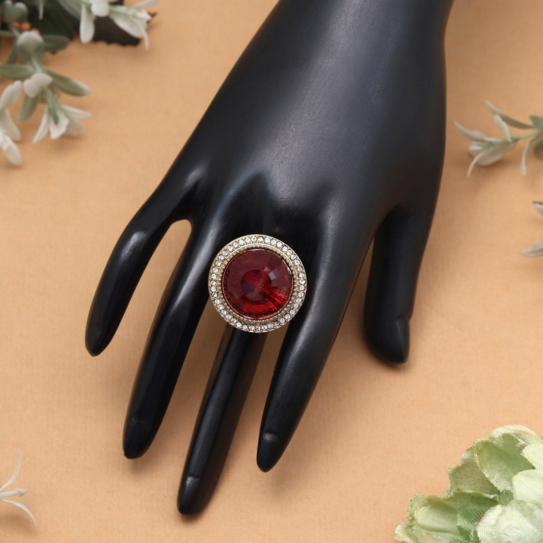 Deep Maroon Color Kundan Ring For Women Jewellery GetGlit
