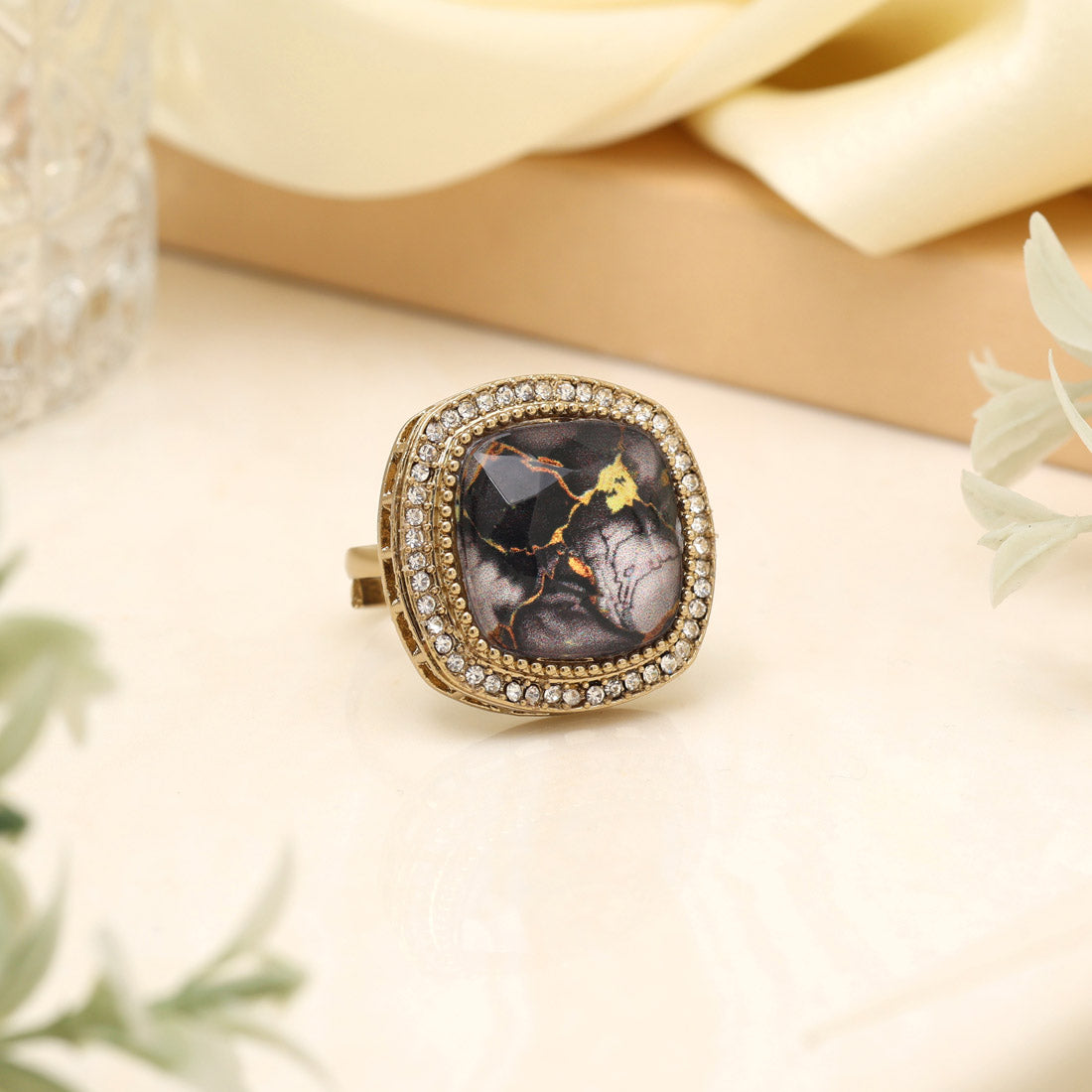 Bold Black Color Kundan Ring For Women Jewellery GetGlit