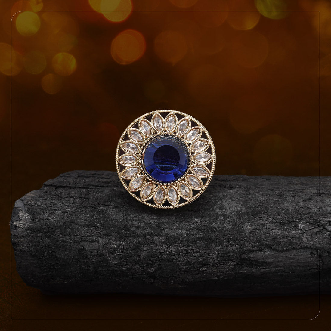 Deep Blue Color Kundan Ring For Women Jewellery GetGlit