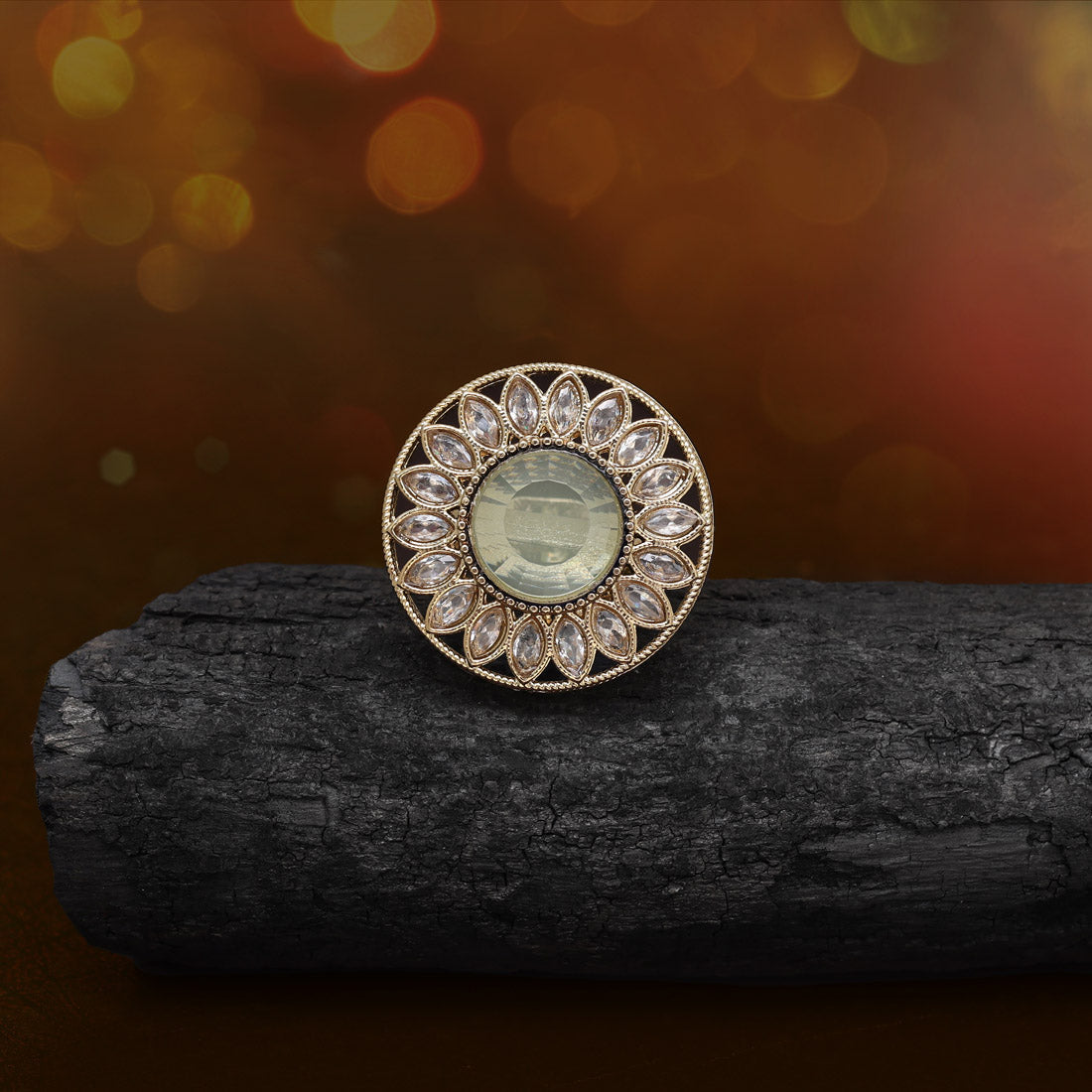 Soft Light Green Color Kundan Ring For Women Jewellery GetGlit