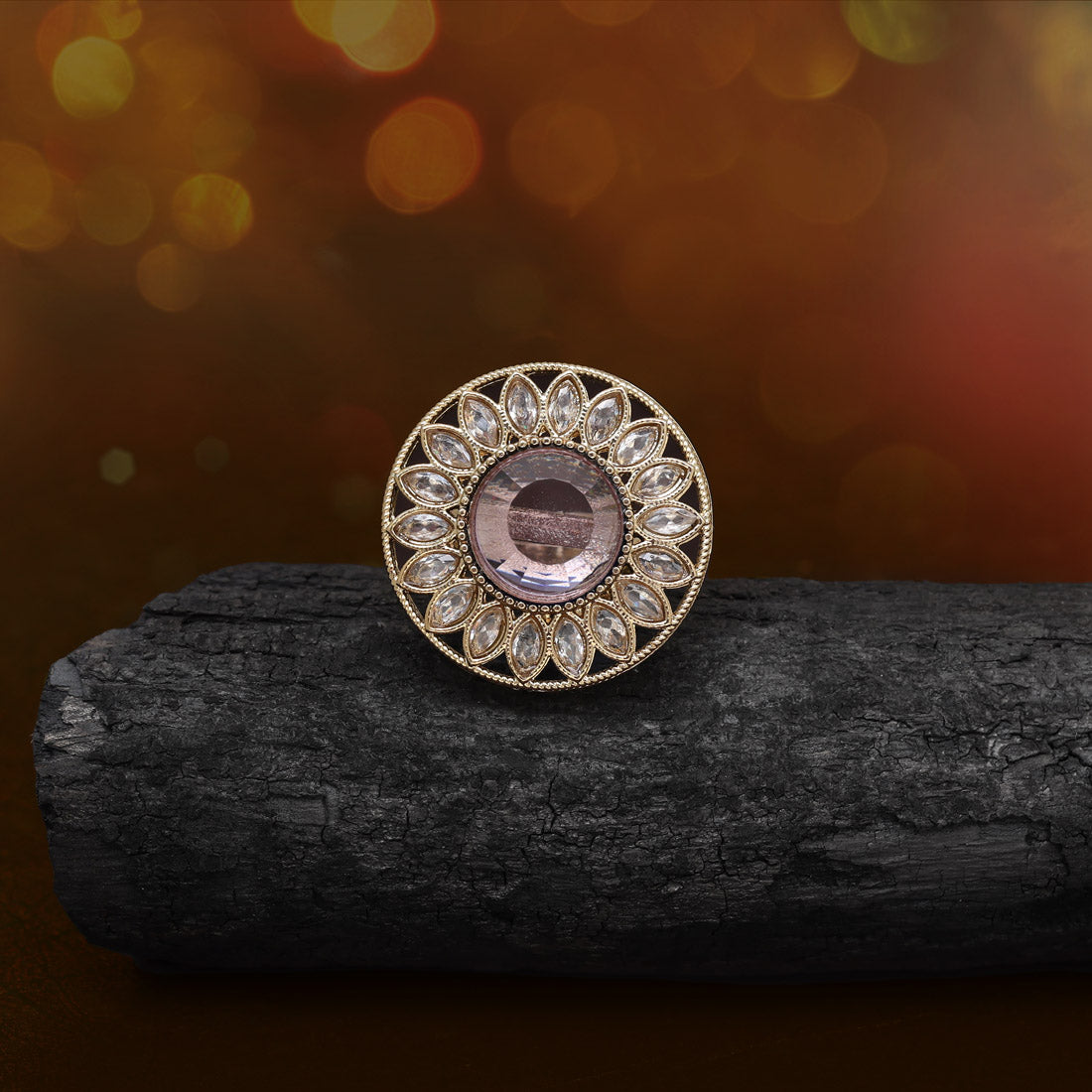 Subtle Light Purple Color Kundan Ring For Women Jewellery GetGlit