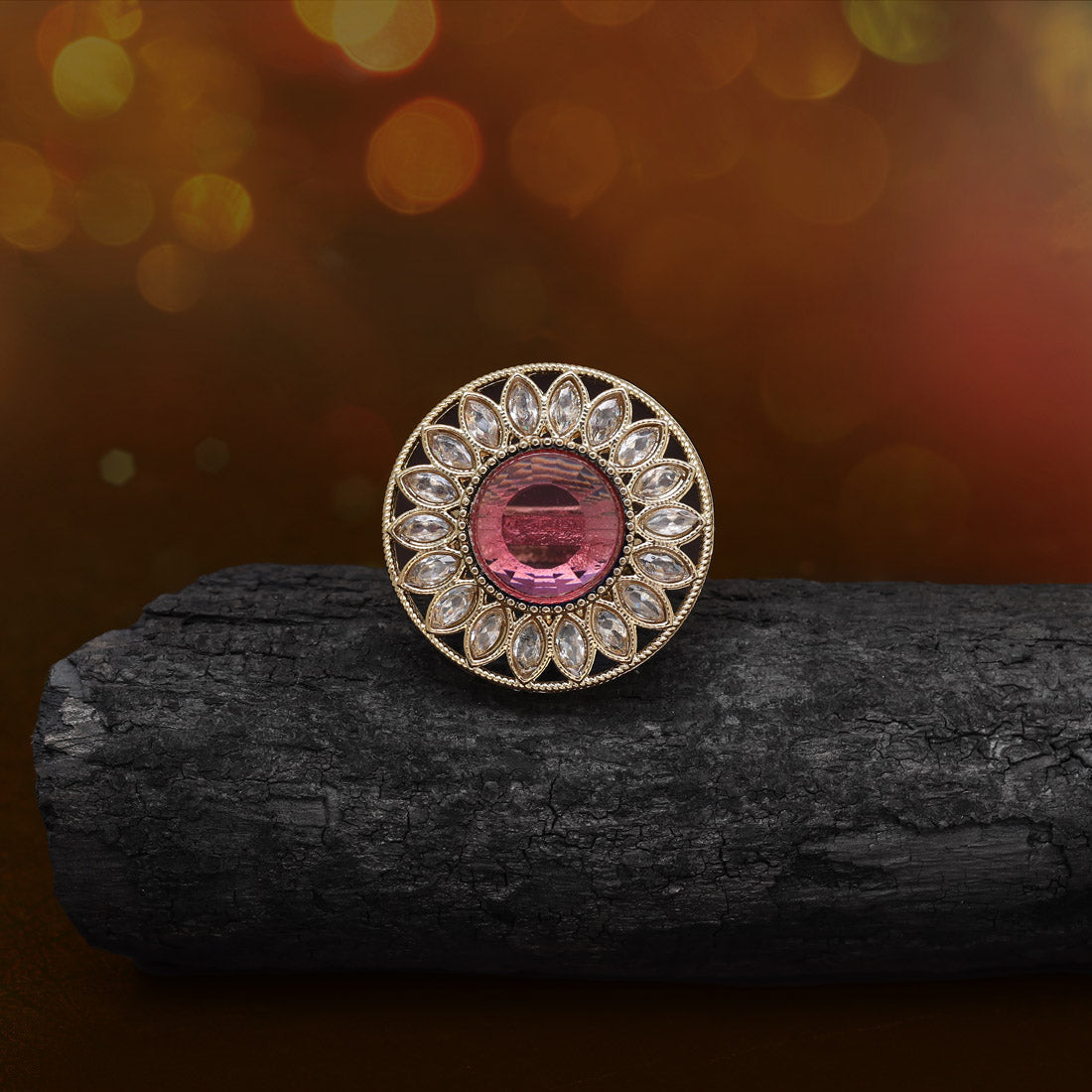 Radiant Pink Color Kundan Ring For Women Jewellery GetGlit