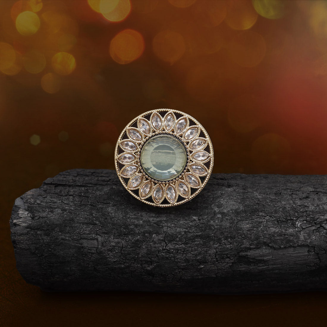Dreamy Sky Blue Color Kundan Ring For Women Jewellery GetGlit