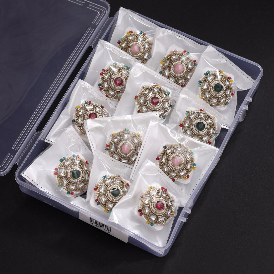 Assorted Color 12 Pieces Of Kundan Finger Rings Jewellery GetGlit