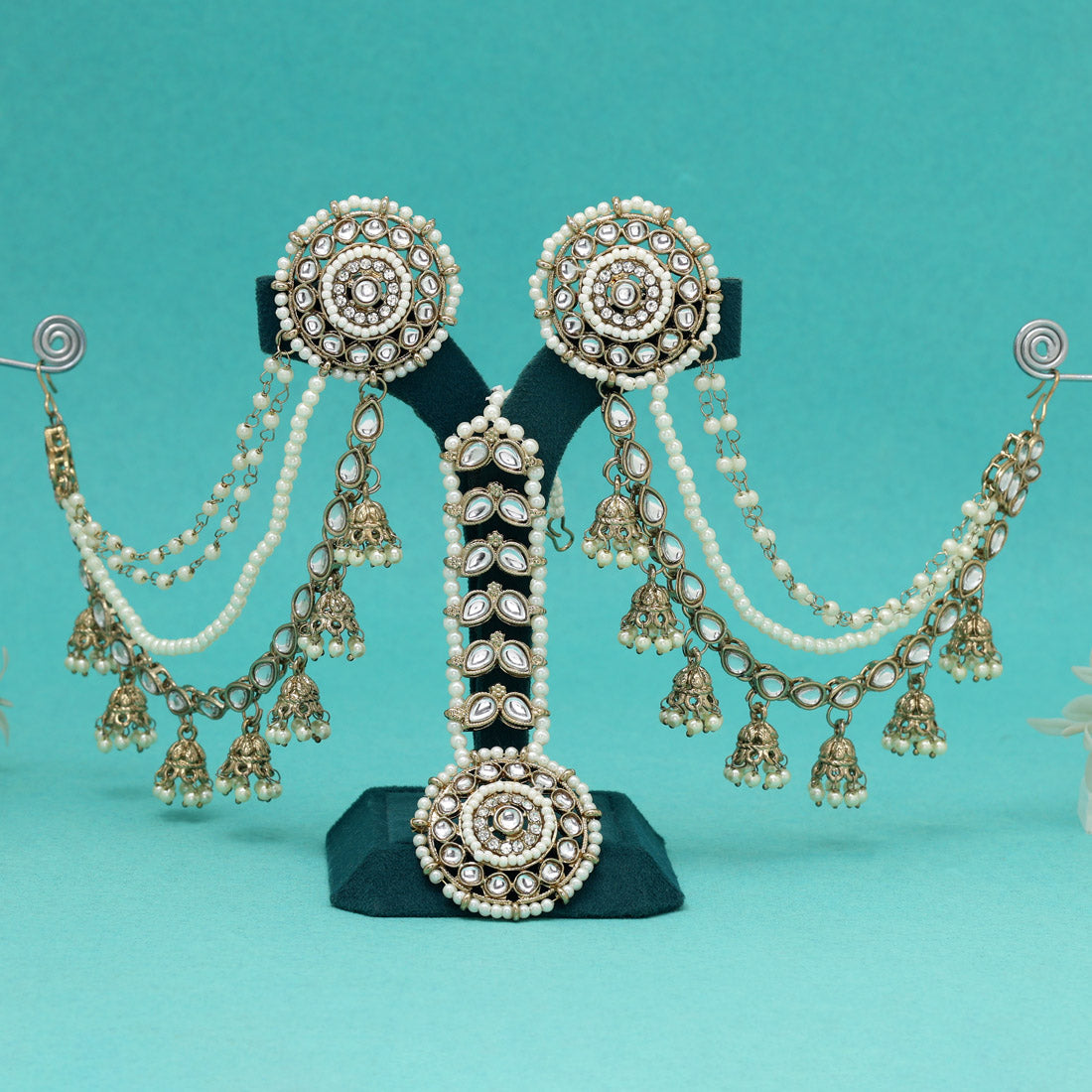 Pure White Color Kundan Earrings With Maang Tikka Jewellery GetGlit