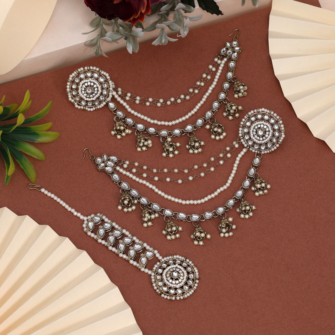 Pure White Color Kundan Earrings With Maang Tikka Jewellery GetGlit