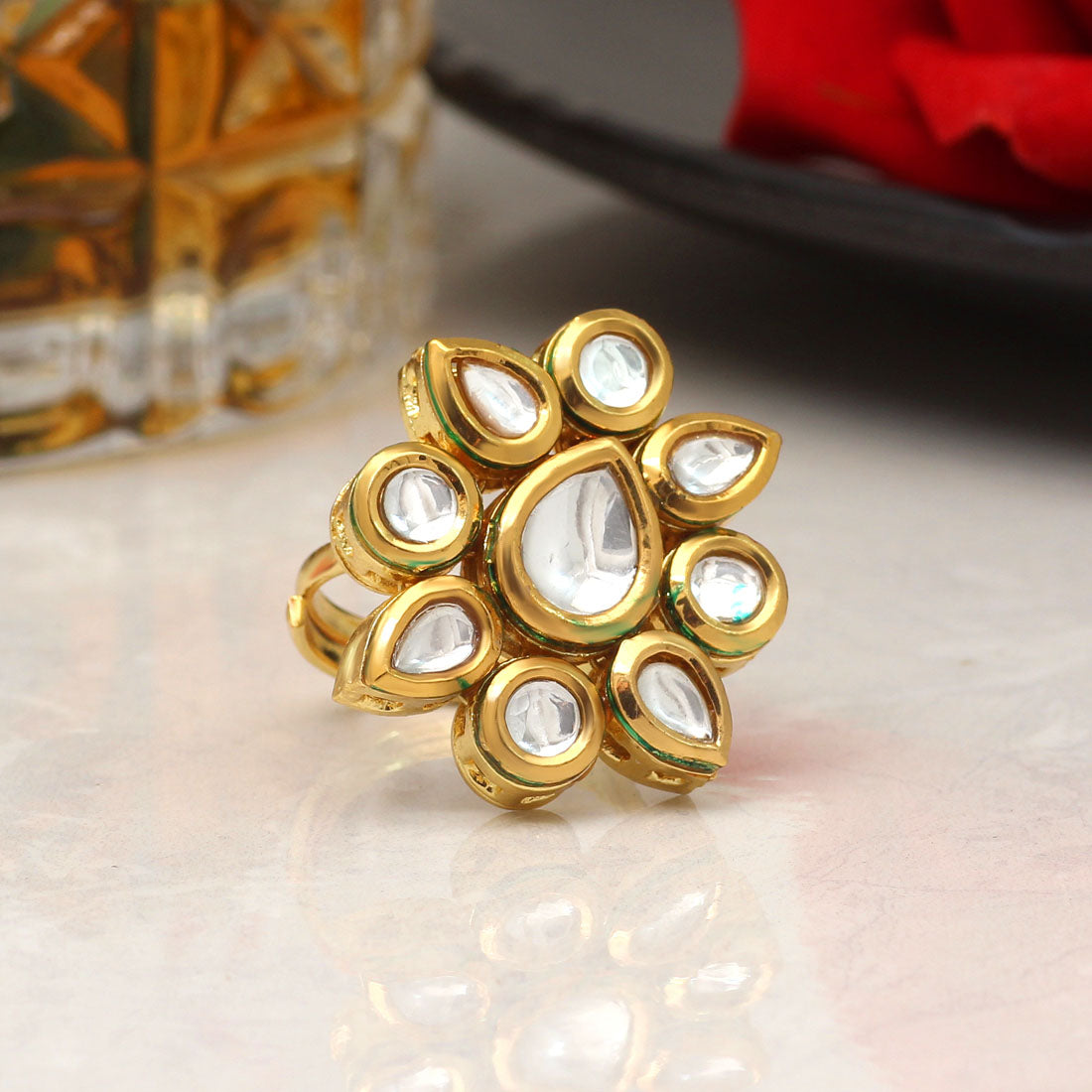 White Color Kundan Meenakari Finger Ring For Women (KMR740WHT)  GetGlit   