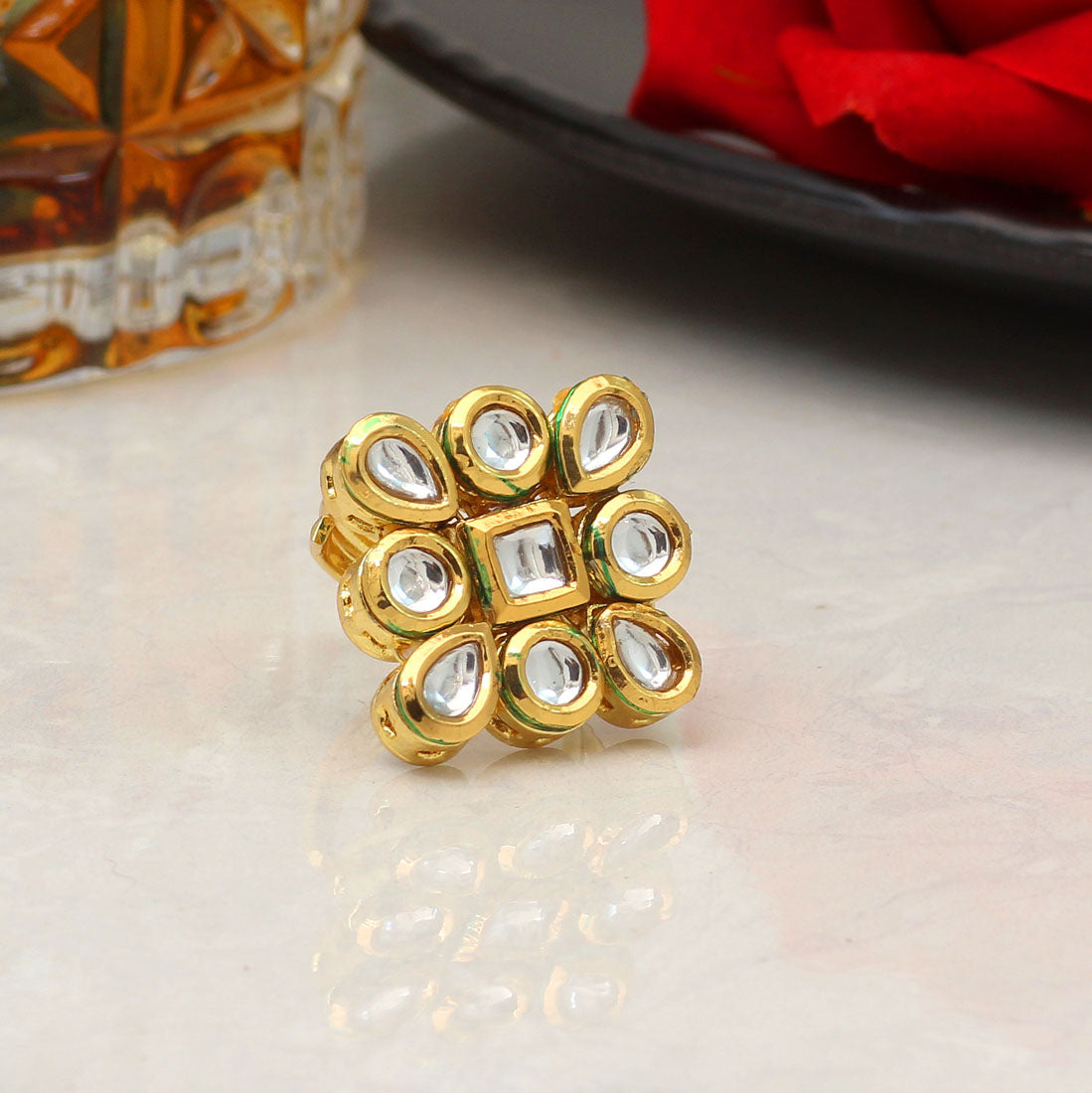 White Color Kundan Meenakari Finger Ring For Women (KMR741WHT) Jewellery GetGlit   