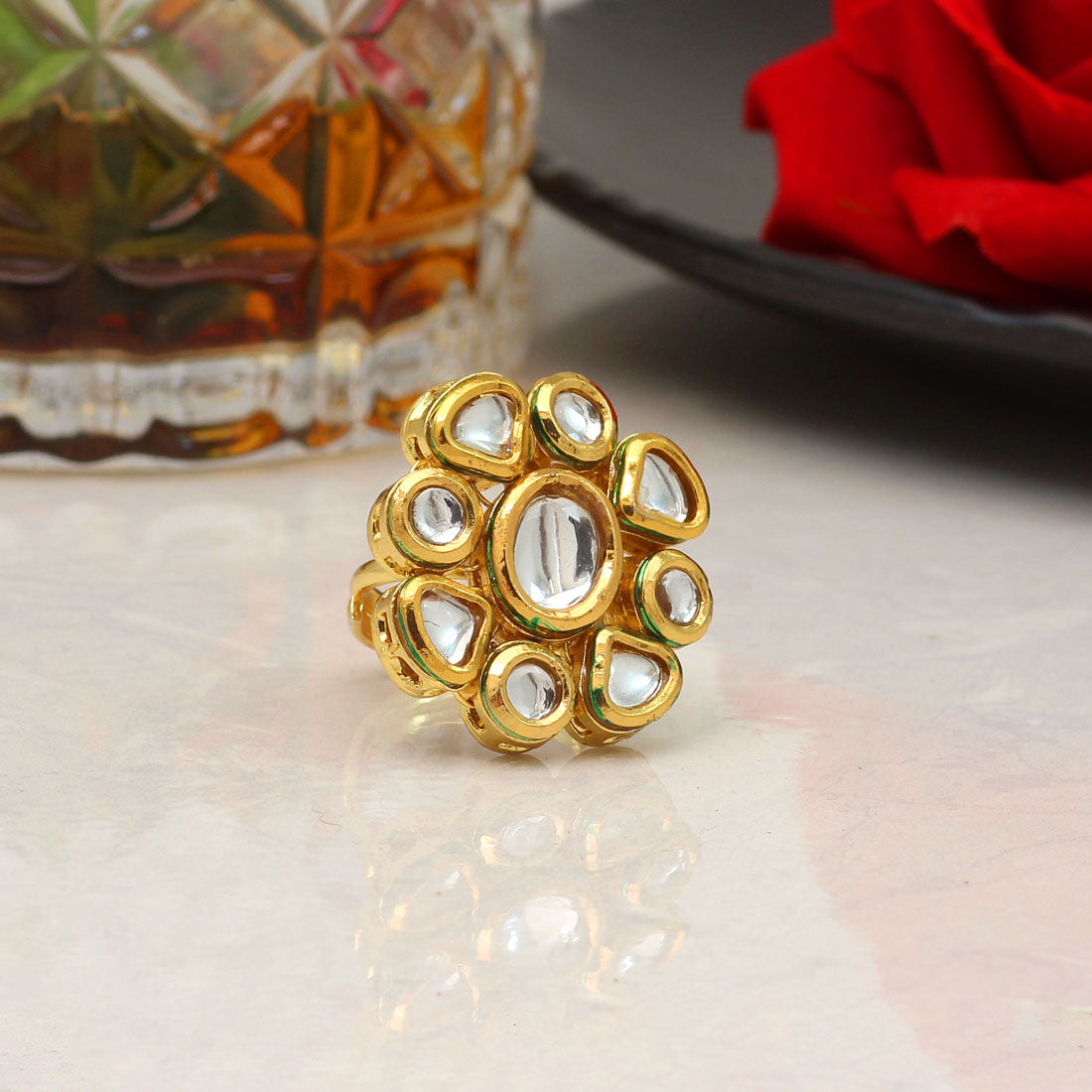 White Color Kundan Meenakari Finger Ring For Women (KMR745WHT) Jewellery GetGlit   