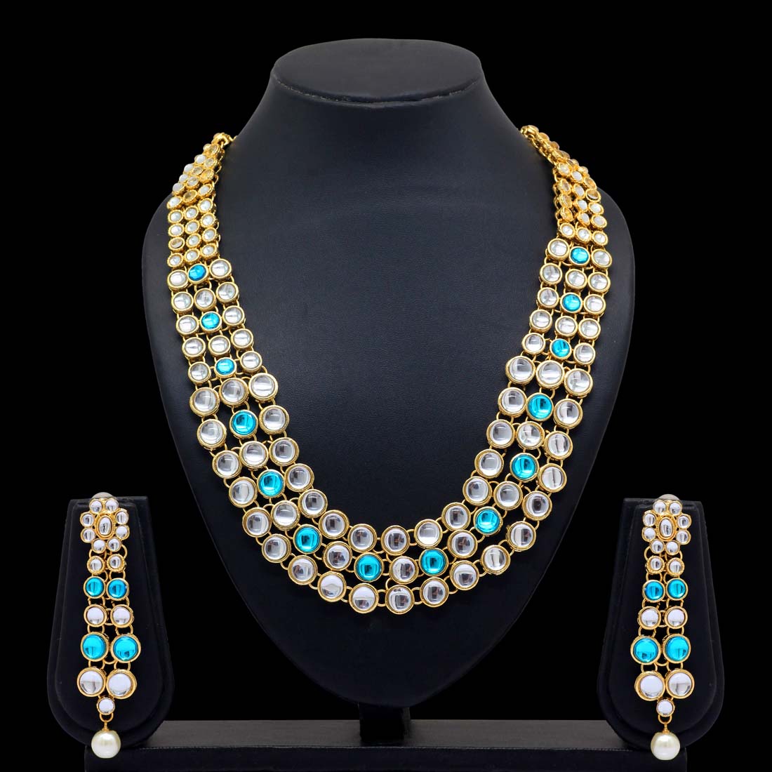 Firoza Color Kundan Necklace With Earring