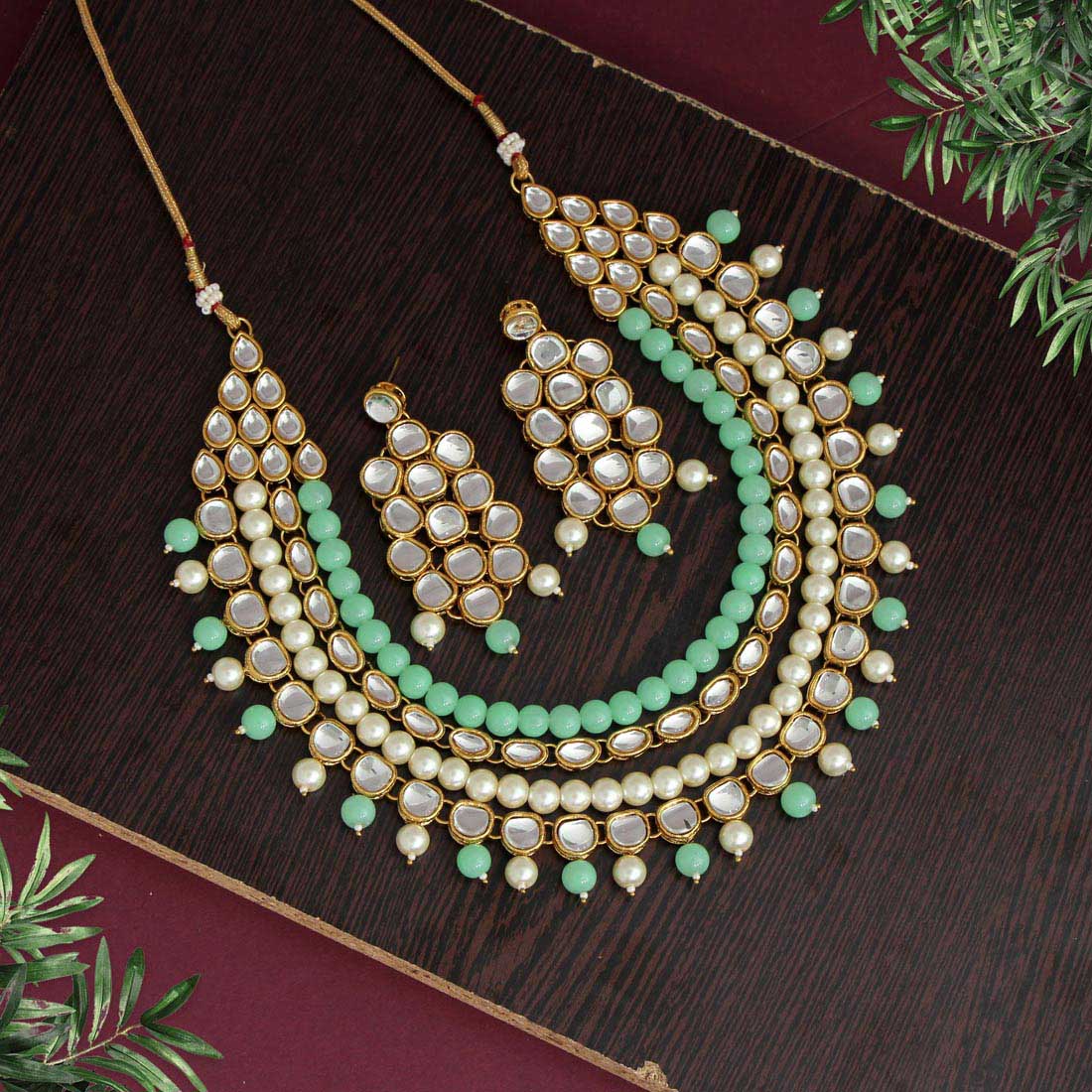 Pista Green Color Kundan Necklace Set (KN1031PGRN) Jewellery GetGlit   