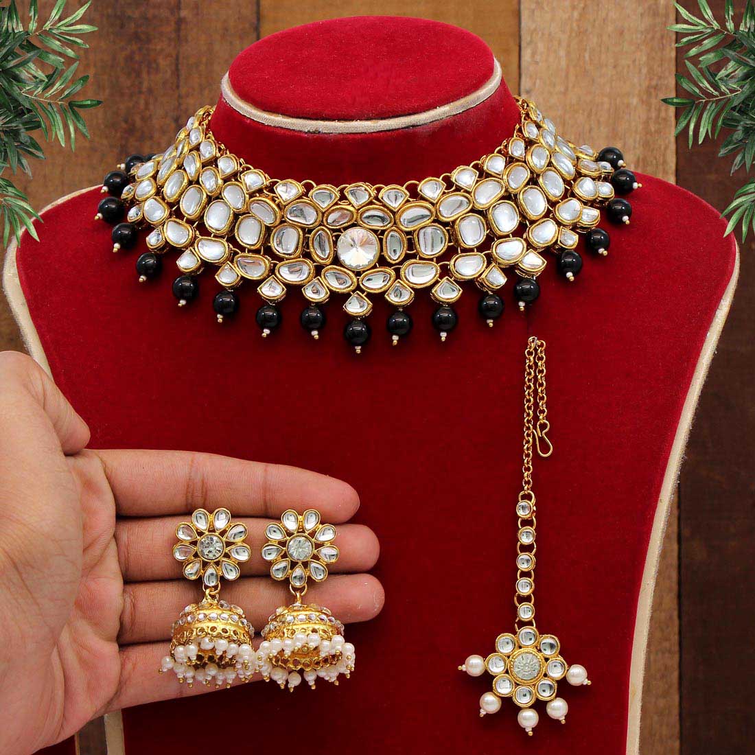 Black Color Choker Kundan Necklace Set (KN1038BLK) Jewellery GetGlit   