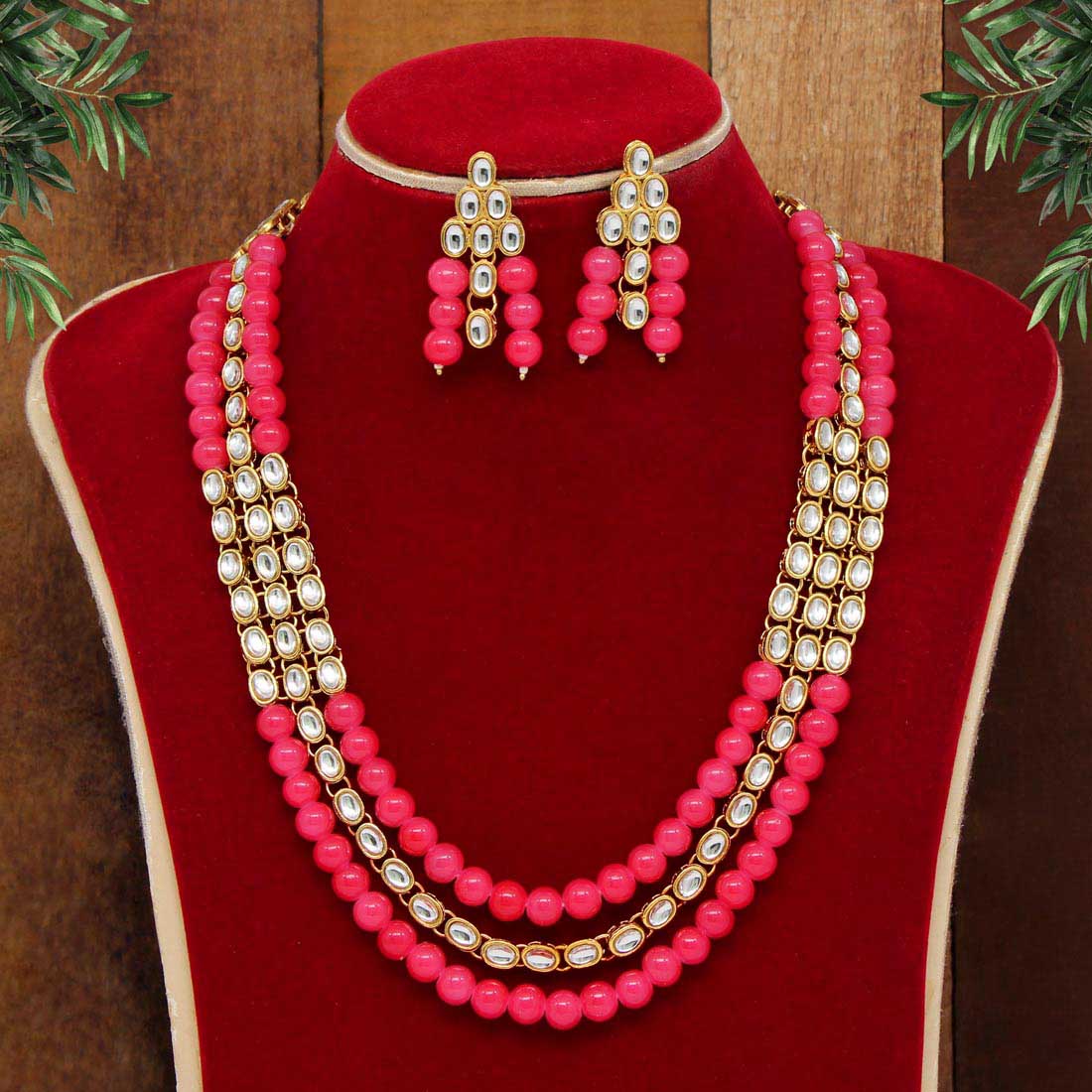 Dark Pink Color Kundan Necklace Set (KN1040DPNK) Necklaces GetGlit   