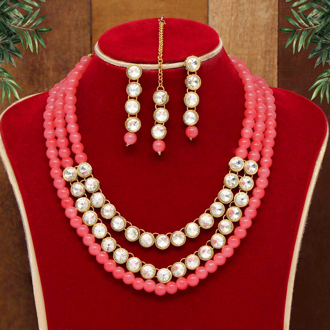 Dark Peach Color Kundan Necklace Set (KN1041DPCH) Necklaces GetGlit   