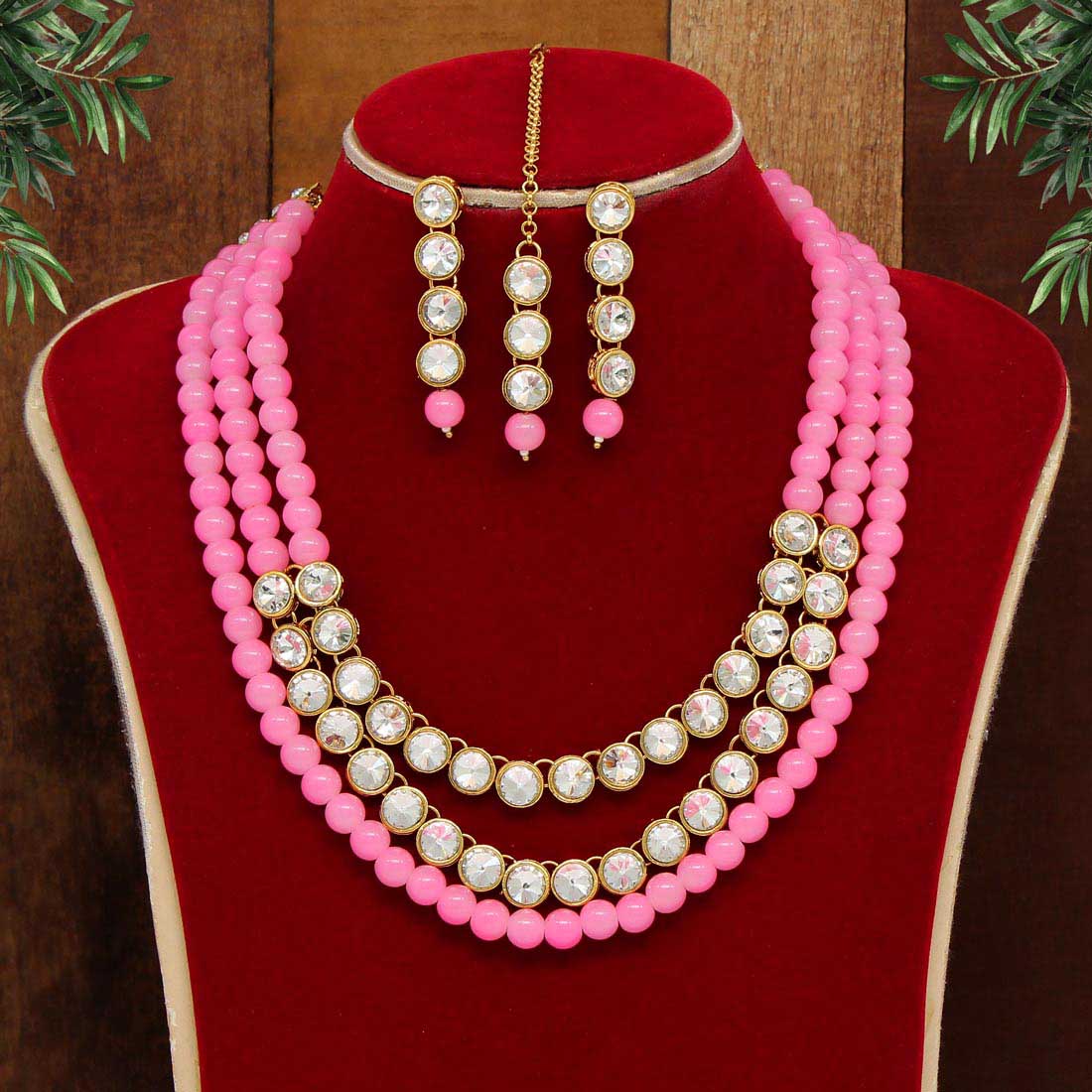 Pink Color Kundan Necklace Set (KN1041PNK) Jewellery GetGlit   