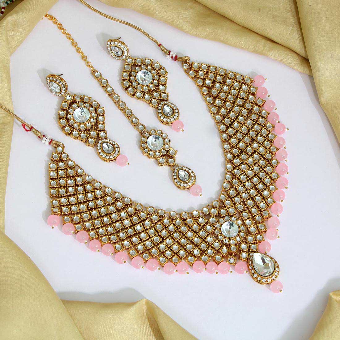 Pink Color Kundan Necklace Set (KN1063PNK) Necklaces GetGlit   