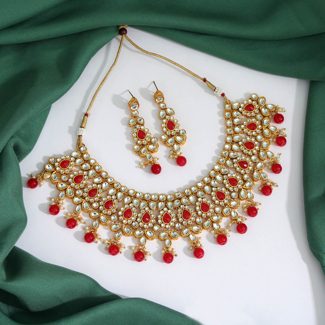 Red Color Kundan Necklace Set (KN1103RED) Jewellery GetGlit   