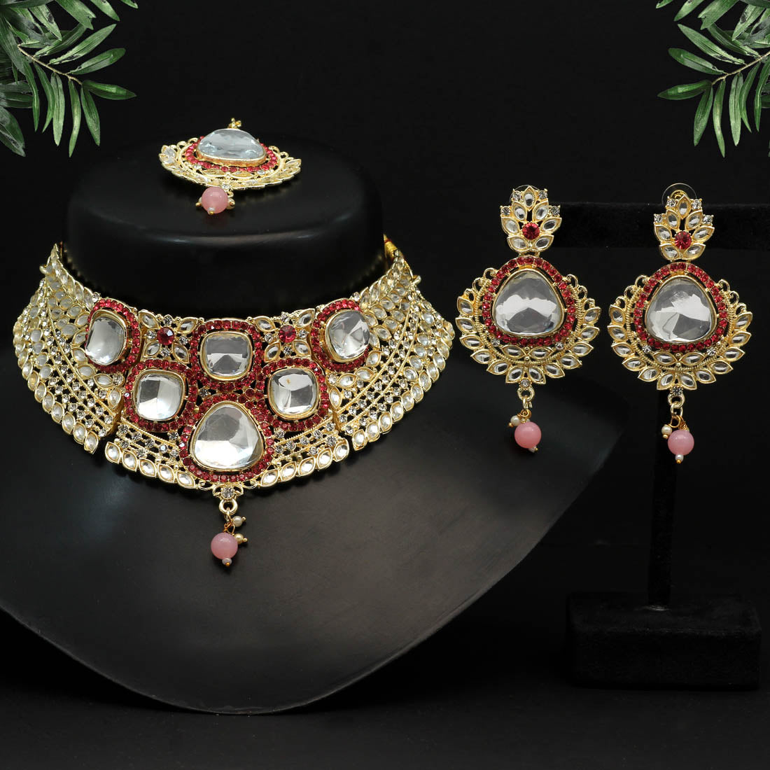 Pink Color Choker Kundan Necklace Set (KN1124PNK) Jewellery GetGlit   