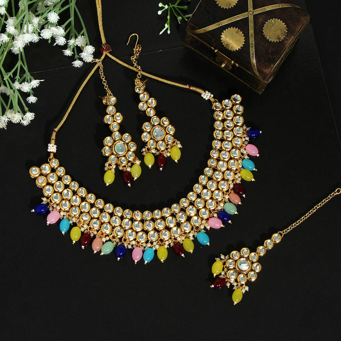 Multi Color (Back Side) Meena Work Choker Kundan Necklace Set (KN1180MLT) Jewellery GetGlit   