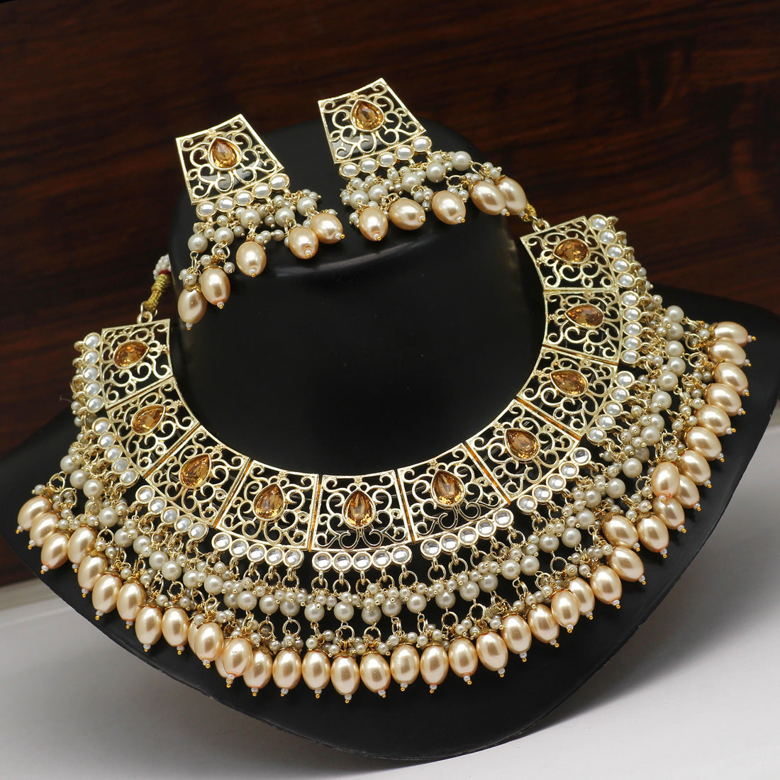 Gold Color Kundan Necklace Set (KN1306GLD) Jewellery GetGlit   