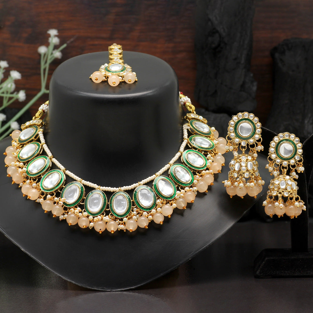 Peach Color Kundan Necklace Set (KN1308PCH) Jewellery GetGlit   