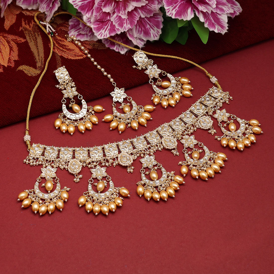 Gold Color Choker Kundan Necklace Set (KN1311GLD) Jewellery GetGlit   