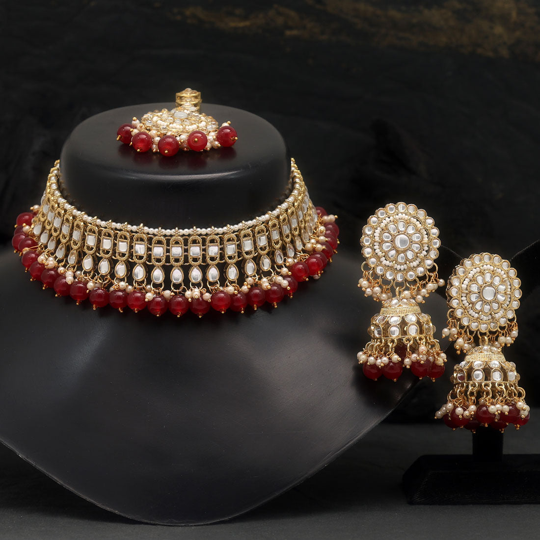 Maroon Color Choker Kundan Necklace Set (KN1312MRN) Jewellery GetGlit