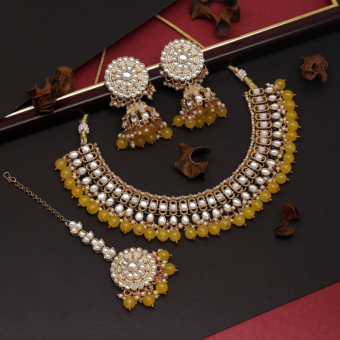 Yellow Color Choker Kundan Necklace Set (KN1312YLW) Jewellery GetGlit   