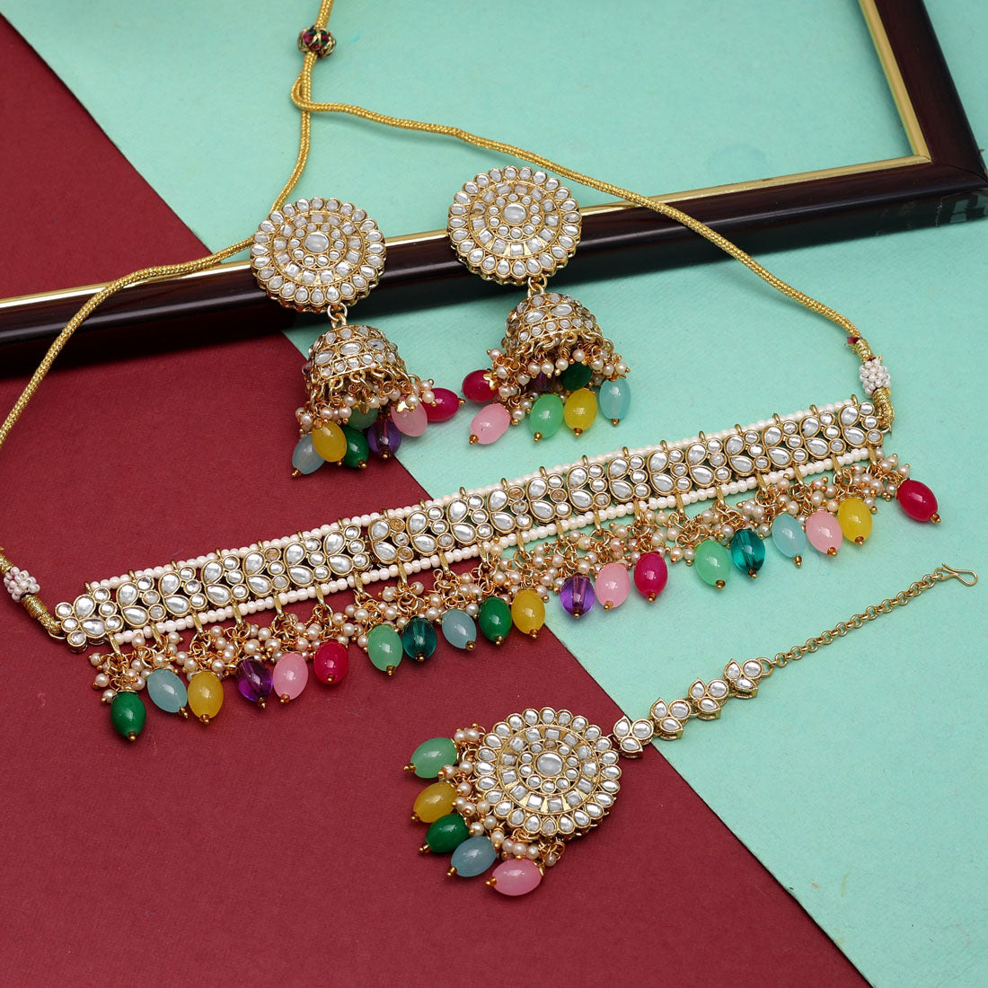 Multi Color Choker Kundan Necklace Set (KN1314MLT) Jewellery GetGlit   