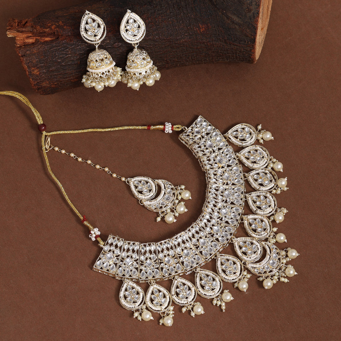 White Color Choker Kundan Necklace Set (KN1342WHT) Jewellery GetGlit   