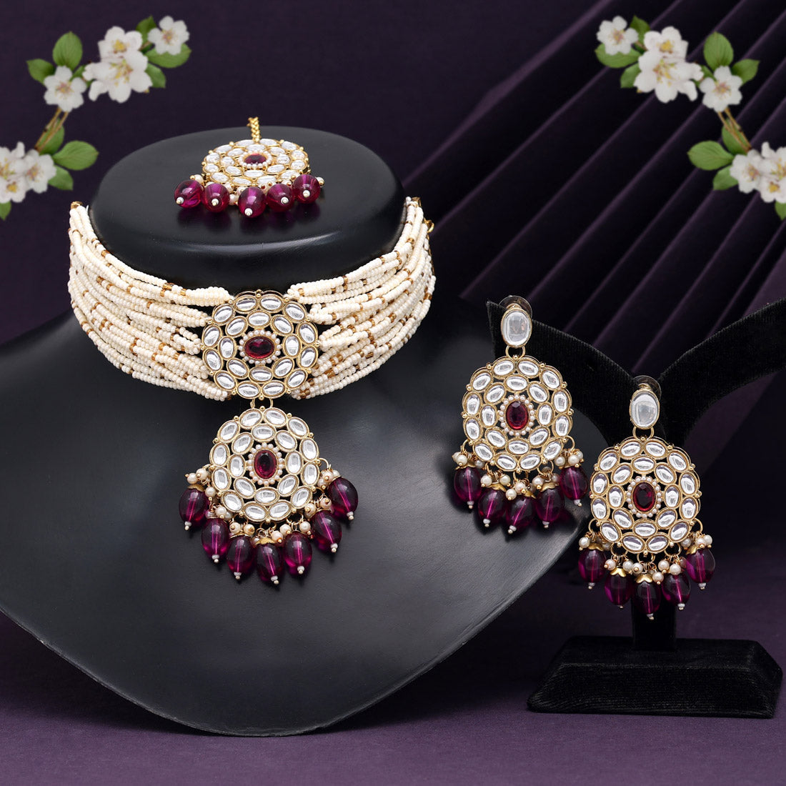 Purple Color Choker Kundan Necklace Set (KN1343PRP) Jewellery GetGlit