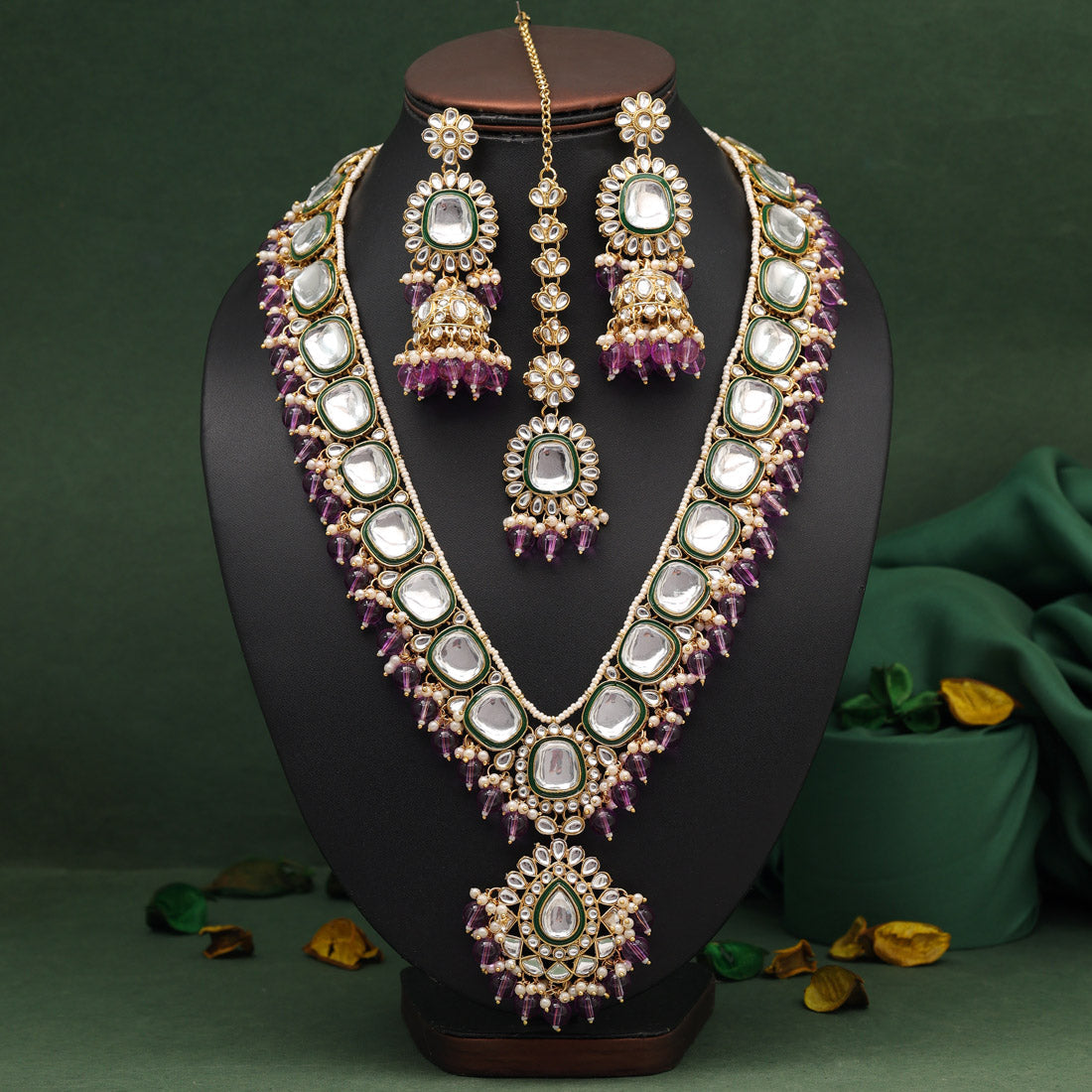 Light Purple Color Long Kundan Necklace Set Jewellery GetGlit