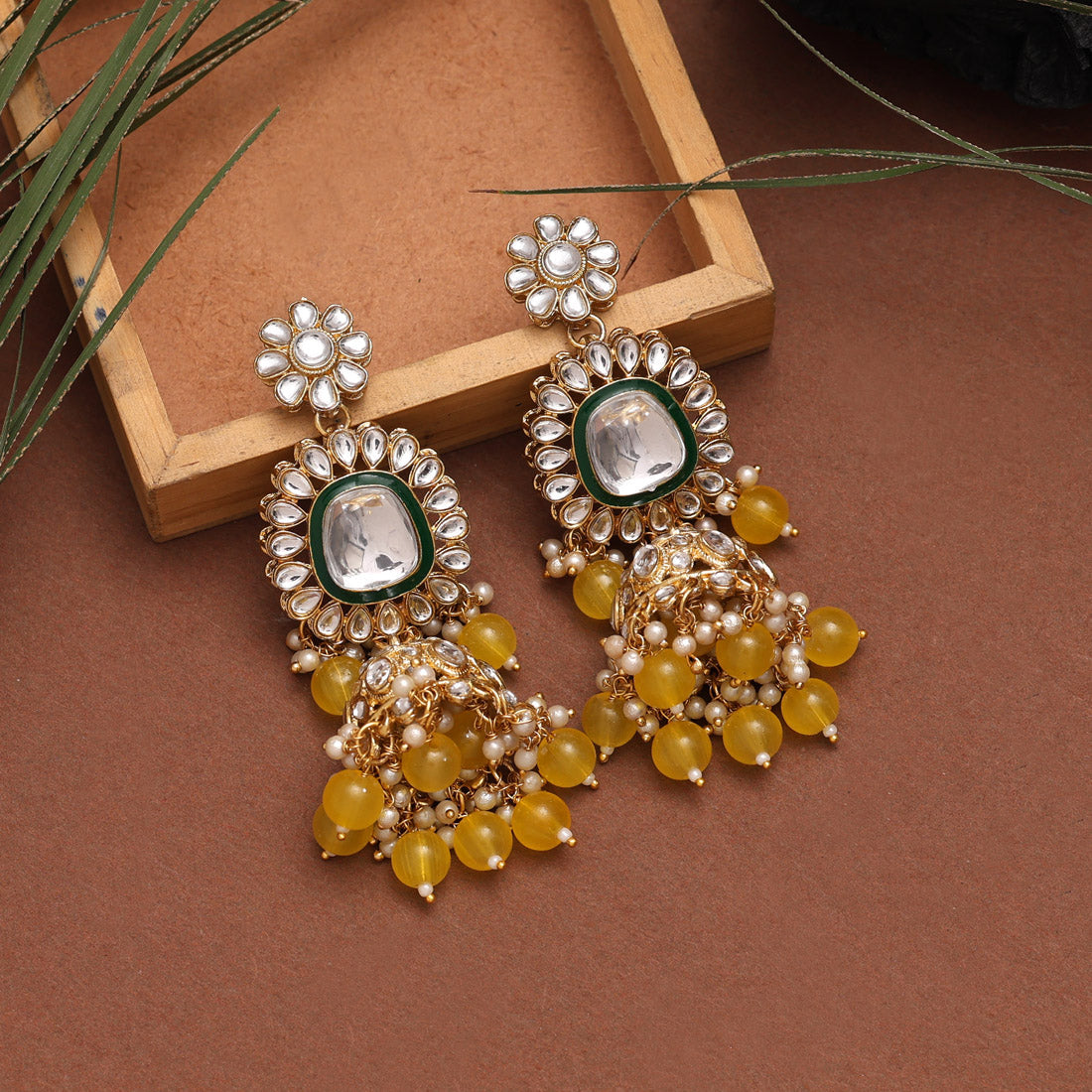 Yellow Color Long Kundan Necklace Set Jewellery GetGlit