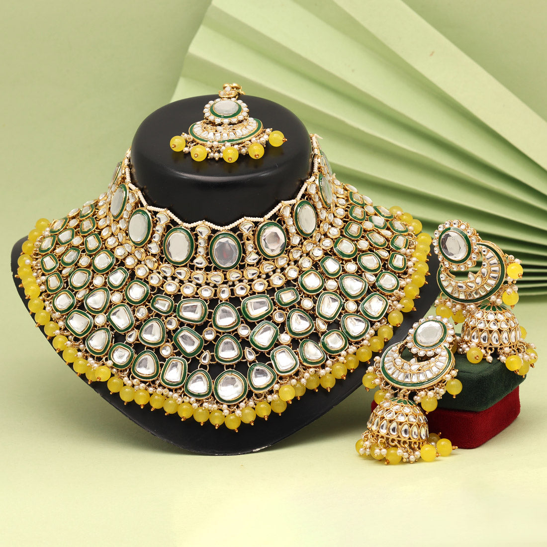 Yellow Color Kundan Necklace Set (KN1345YLW) Jewellery GetGlit