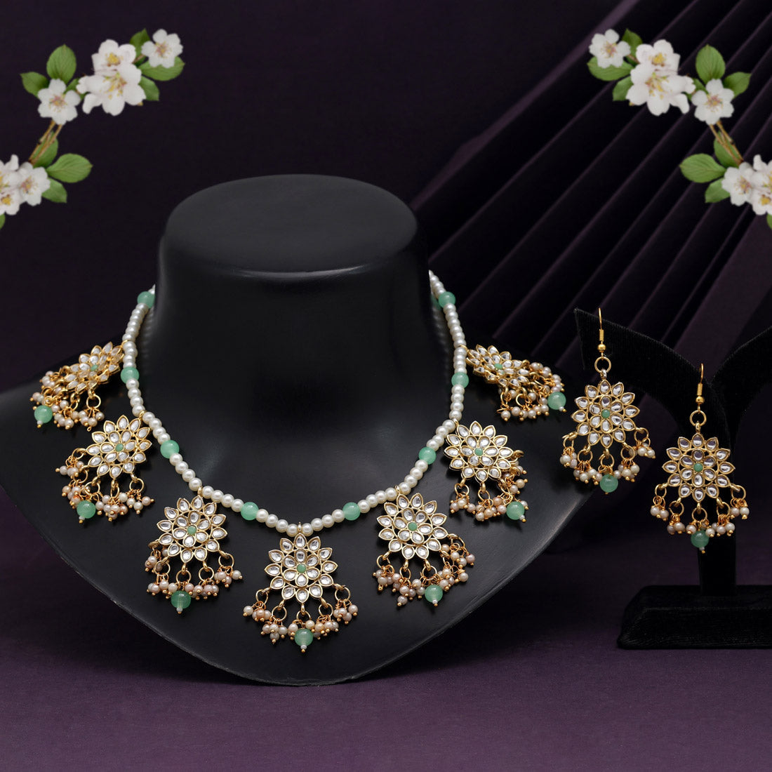 Pista Green Color Kundan Necklace Set (KN1346PGRN) Jewellery GetGlit   