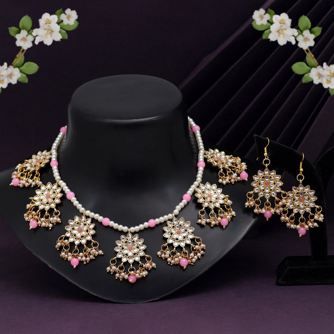 Pink Color Kundan Necklace Set (KN1346PNK) Jewellery GetGlit   