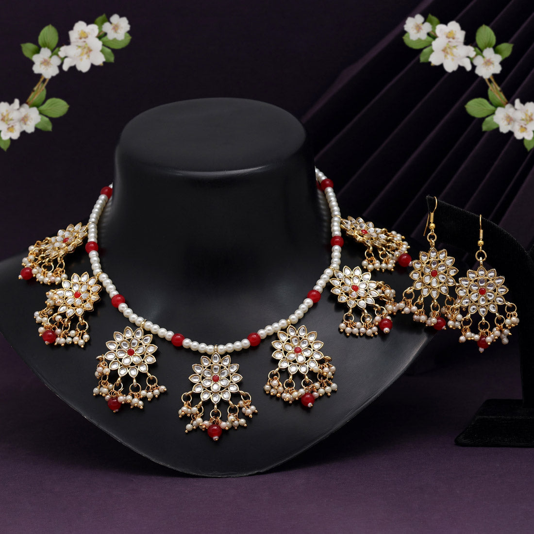 Red Color Kundan Necklace Set (KN1346RED) Jewellery GetGlit   